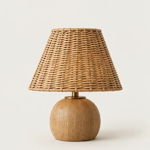 Rattan and oak table lamp